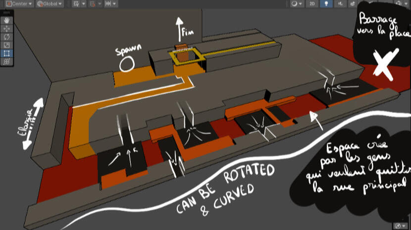 Blocking annoté, instructions pour le Level Designer